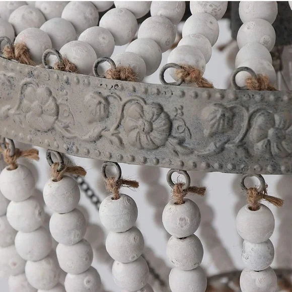 NEW IN BOX Vintage Chic coastal farmhouse white beaded chandelier pendant light - Picture 6 of 8